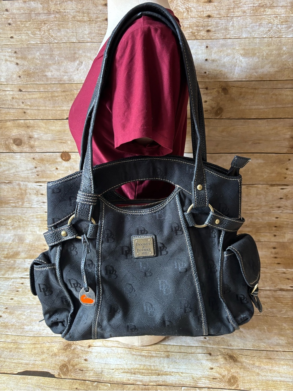 Vintage Dooney & Bourke black canvas shoulder bag